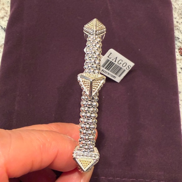 Three Station Pyramid Caviar Bracelet from Lagos | 6mm Size S+(6.5) - Picture 9 of 11